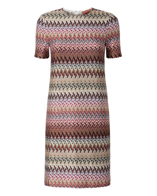 Missoni Mini-Jurk Met Zigzag Patroon En Korte Mouwen in het Pink