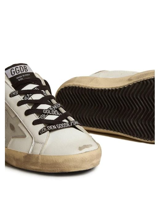 Golden Goose Deluxe Brand White Leather Super-Star Trainers With Glittery Heels Tab