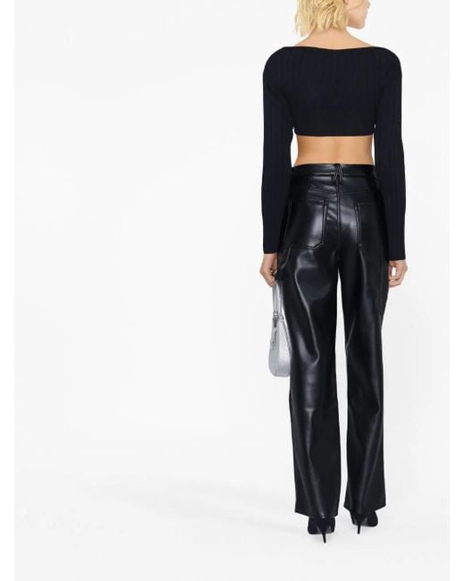 Gcds Black Logo-Chain Cropped Knitted Top