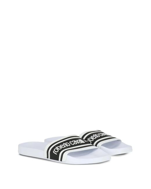Roberto Cavalli White Logo-Motif Slides