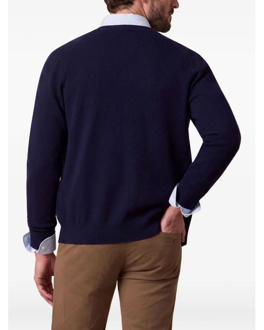 Brooks Brothers Blue Logo-Embroidered V-Neck Cardigan for men
