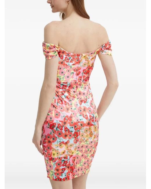 Guess Red Off-the-shoulder Printed Mini Dress