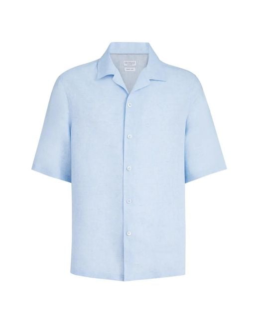 Brunello Cucinelli Blue Linen Shirt for men