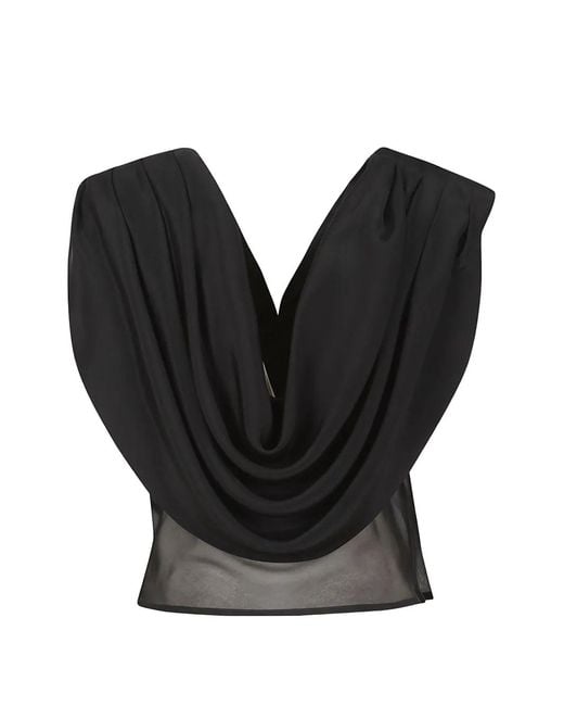 La Collection Black Marcia Draped Sheer Top
