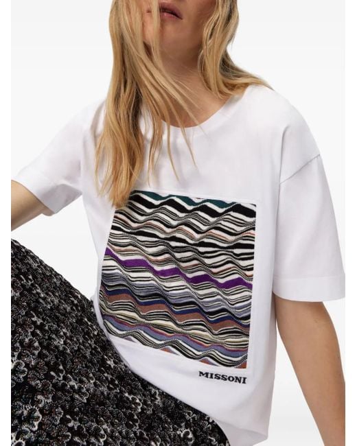 Missoni White Wave-Pattern Box-Applique T-Shirt