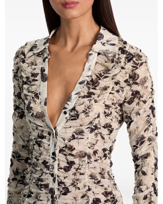 Alice + Olivia Natural Portia Ruched Mesh Top