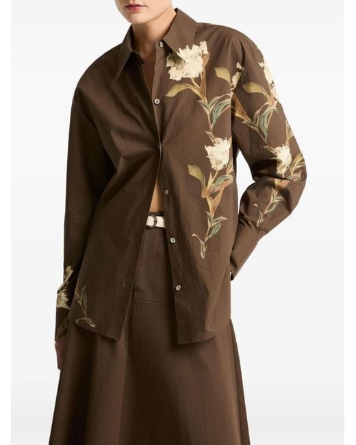 Vince Brown Floral-Print Shirt