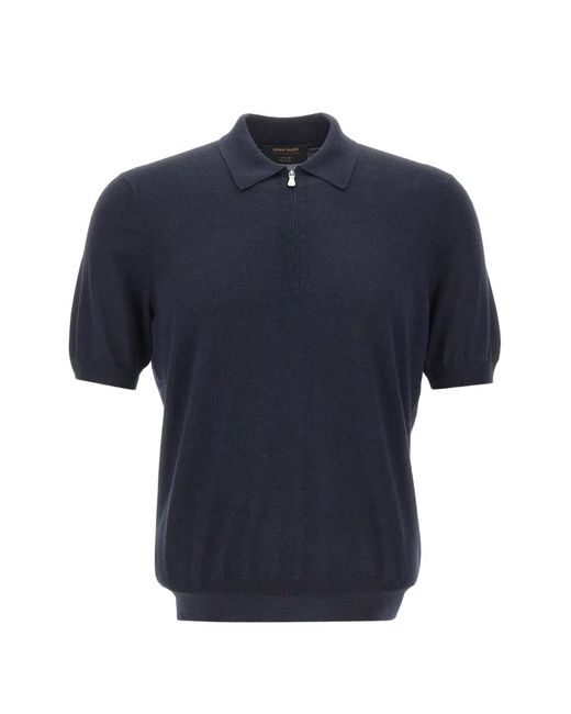 Gran Sasso Blue Zip-Collar Short-Sleeve Polo Shirt for men