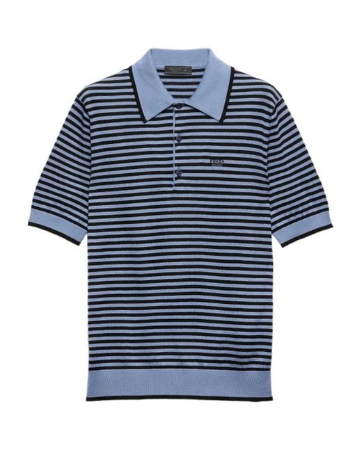 PRADA　ストライプ柄ポロシャツ ネイビー ストライプ コットン ポロシャツ | PRADA