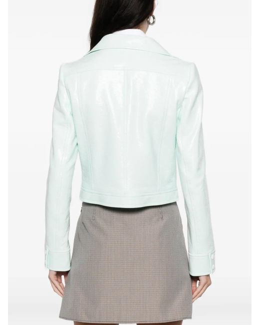 Courreges White Cropped Jacket With Glossy Patent Finish And Structured Collar