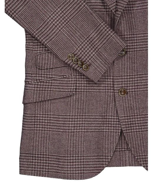 Brunello Cucinelli Brown Prince Of Wales Check Wool Blazer for men