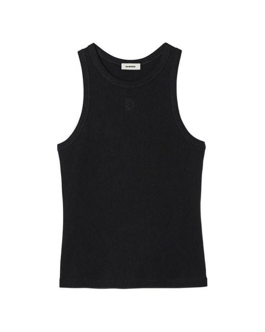 Sandro Black Logo-Embroidered Ribbed Tank Top