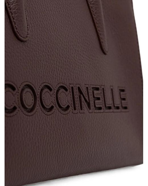 Coccinelle Brown Logo-Perforated Grained-Leather Tote Bag
