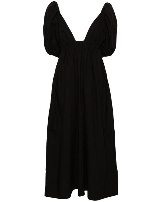 Ganni Black Popeline-Kleid mit V-Ausschnitt