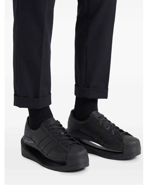 Y-3 Black Platform Leather Trainers