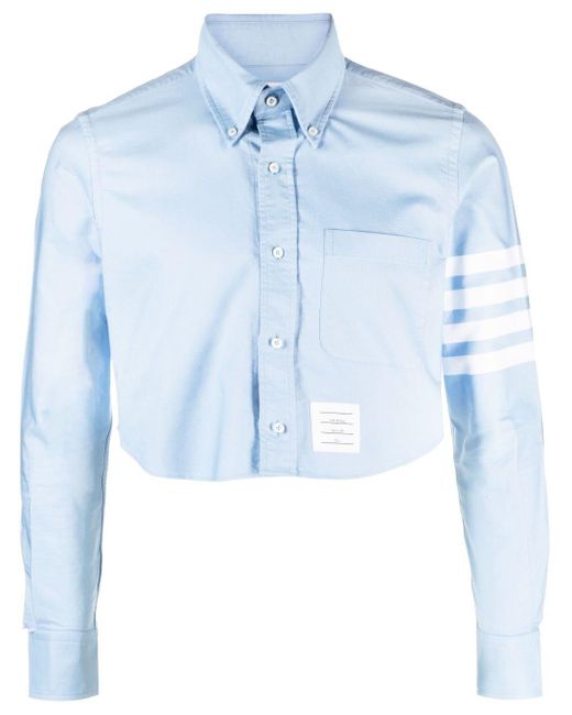 Thom Browne Blue 4-bar Stripe Cropped Cotton Shirt for men