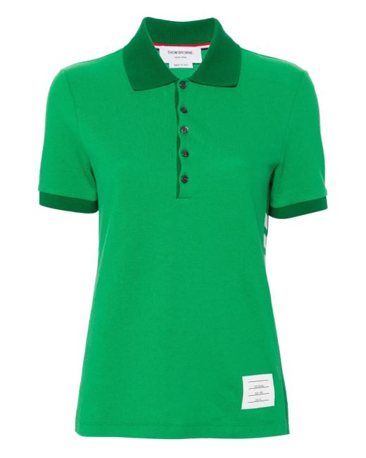 Thom Browne Green Striped Logo-Patch Polo Shirt