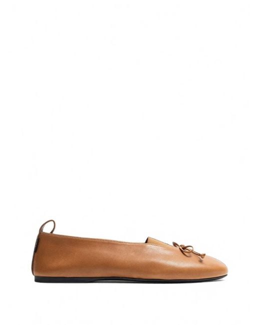 Miu Miu Brown Bow-Detail Leather Ballet Flats