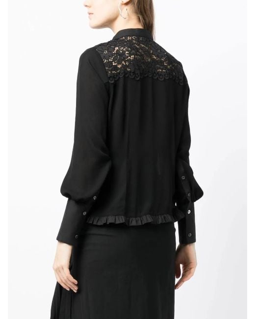 Undercover Black Lace-Trim Long-Sleeve Blouse