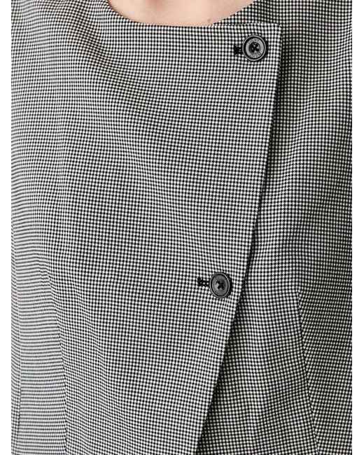 DKNY Gray Houndstooth-Pattern Wrap-Style Top
