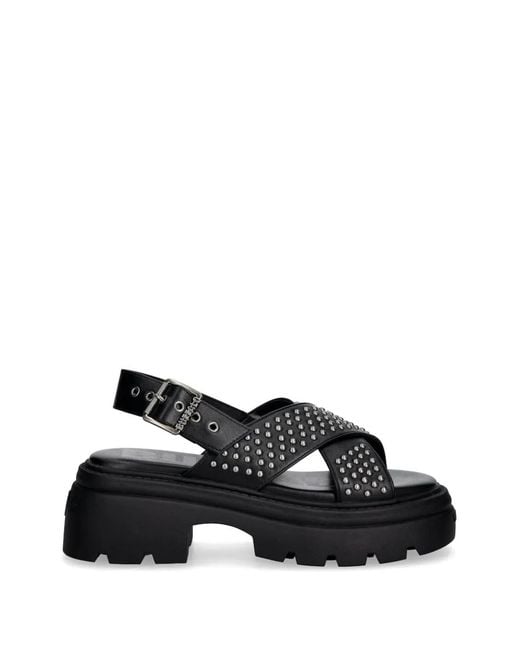 Buffalo Black Vega Cross Studded Platform Sandals