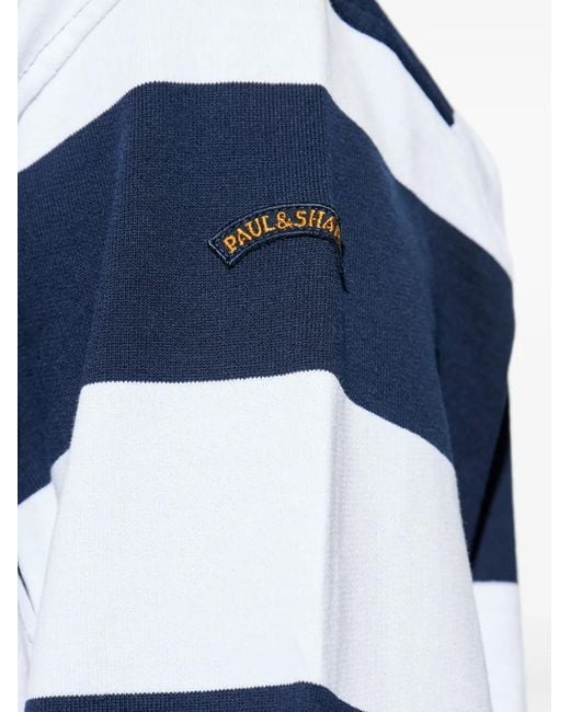 Paul & Shark Blue Striped Long-Sleeve Polo Shirt for men