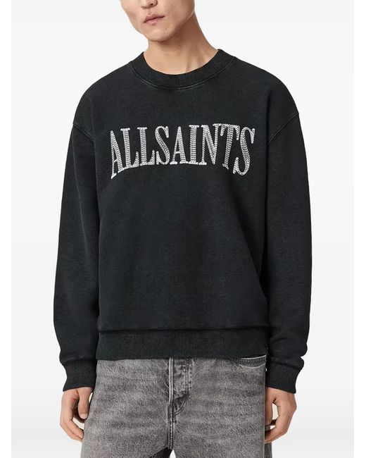 AllSaints Black Dash Logo-Embroidered Sweatshirt for men