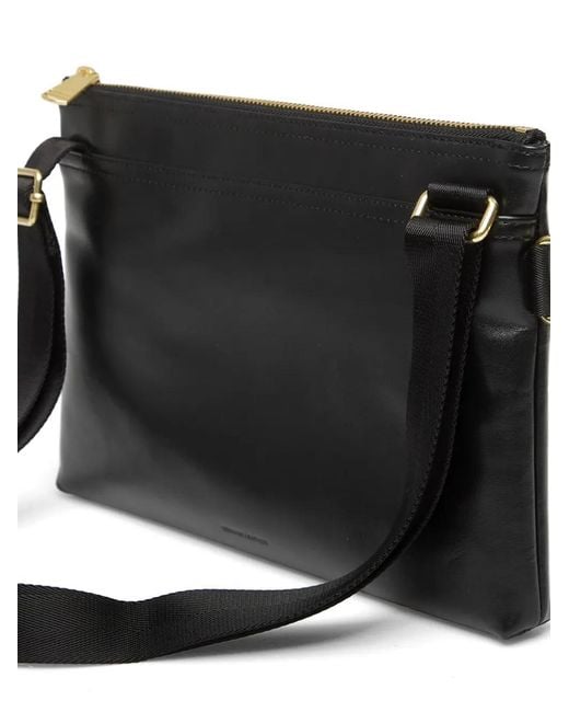 Fred Perry Black Leather Messenger Bag for men