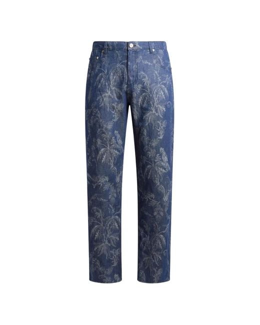 Etro Blue All-Over Jacquard-Motif Jeans for men