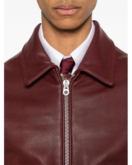 Fursac Red Zip-Up Leather Jacket for men