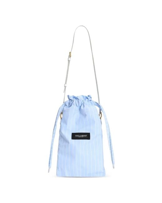 Dolce & Gabbana Blue Essenza Striped Bucket Bag