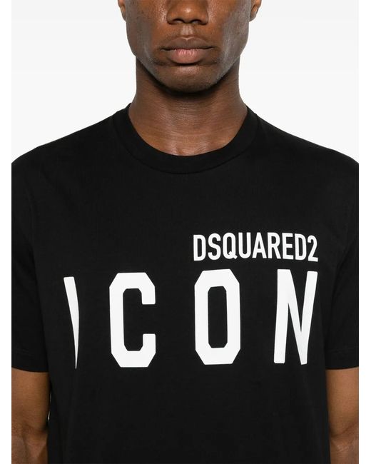 DSquared² Tops ,Zwart ,Katoen Zwart Logo Print Crewneck T-Shirt in het Black voor heren