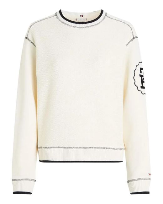 Tommy Hilfiger White Contrast-Stitching Sweatshirt