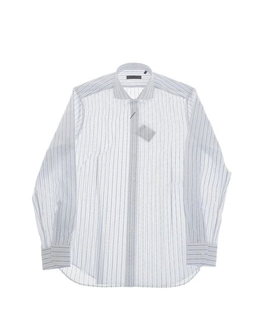 Corneliani White Striped French-Collar Shirt for men