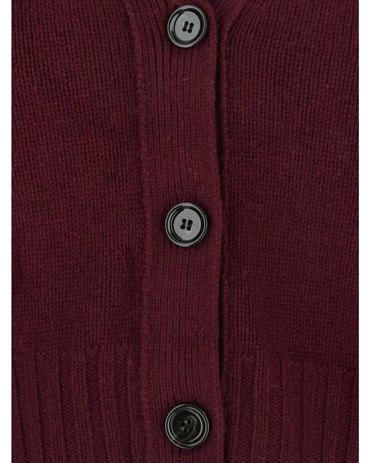 Allude Red Button V-Neck Cardigan