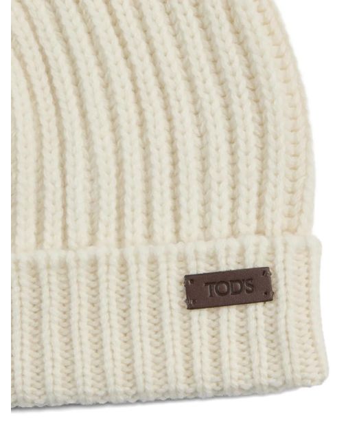 Tod's Natural Ribbed-Knit Beanie Hat