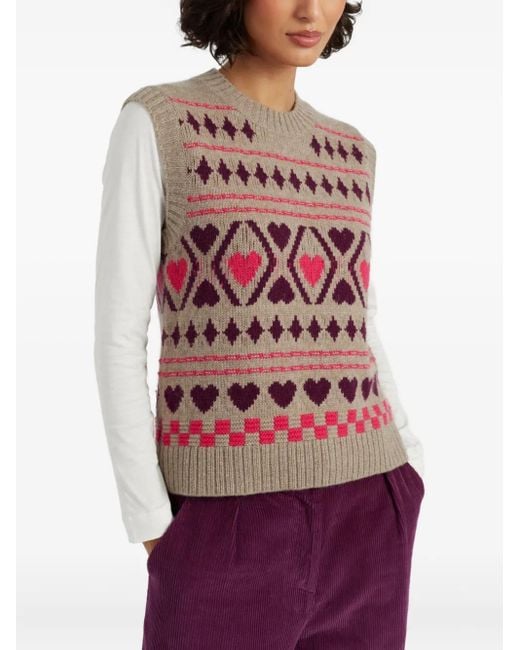 Chinti & Parker Pink Heart-Pattern Wool Knit Vest