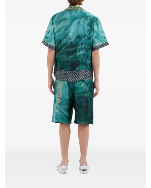 Pierre Louis Mascia Green Landscape-Print Short-Sleeved Shirt