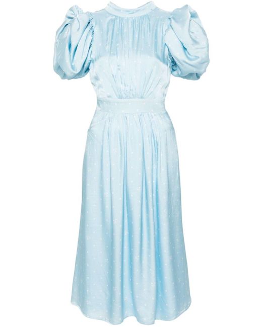 ROTATE BIRGER CHRISTENSEN Blue Polka Dot-print Puff-sleeve Midi Dress