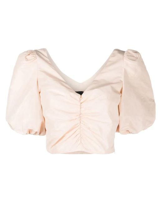 Pinko Natural Puff-sleeve Cropped Top