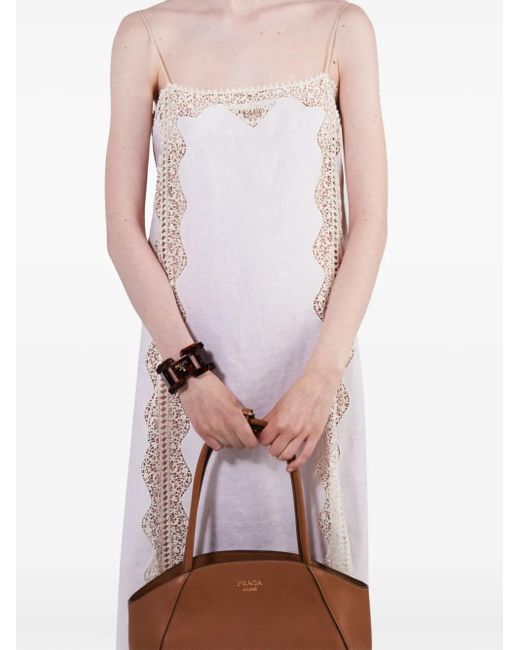 Prada White Linen Lace-Trim Midi Dress