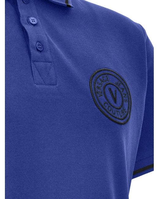 Versace Jeans Couture Blue Polo With Embroidered Logo for men