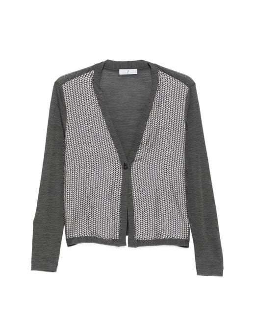 Whyci Gray Geometric-Pattern V-Neck Cardigan