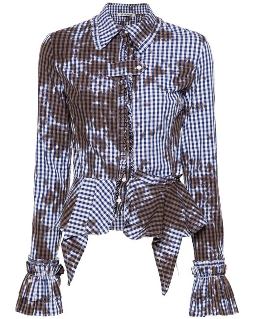 OTTOLINGER Blue Stained Gingham Ruffled Shirt
