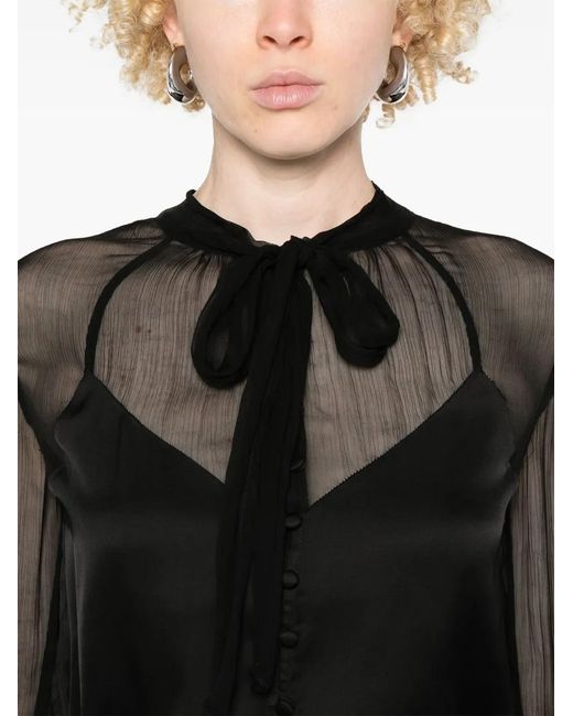 Twinset Black Satin Tie-Neck Blouse
