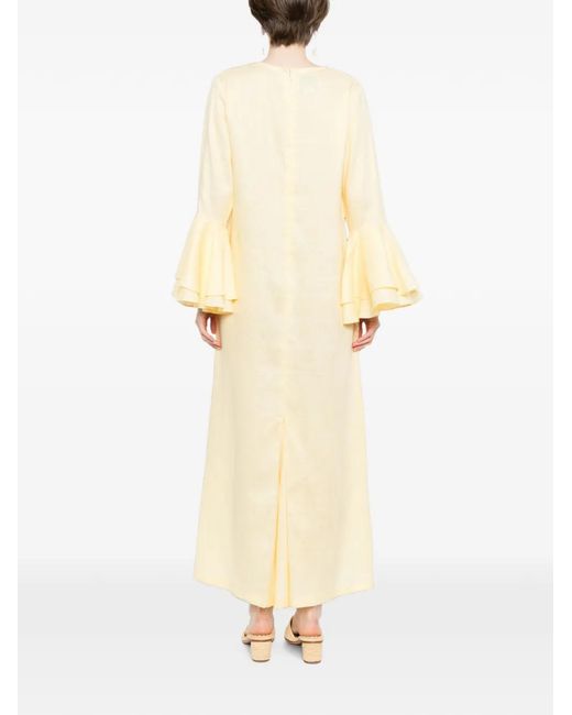 Bambah White Linen Ruffled Dress