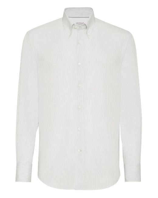 Camicia A Righe di Brunello Cucinelli in White da Uomo