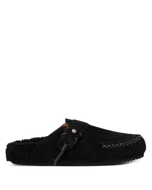 Buttero Black Stitched Suede Slippers