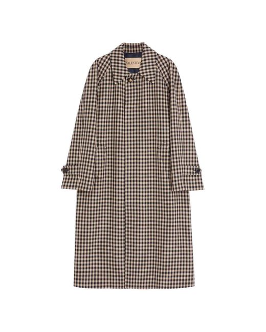 Valentino Garavani Natural Single-Breasted Cotton And Wool Coat With Vichy-Pattern for men