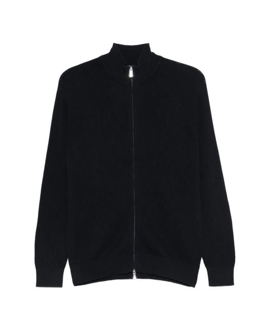 Fedeli Black Zip-Up Ribbed Cardigan for men